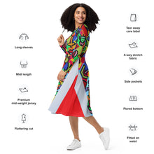 Changing Faces All-over print long sleeve midi dress