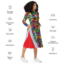 Changing Faces All-over print long sleeve midi dress