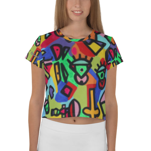 Changing Faces All-Over Print Crop Tee