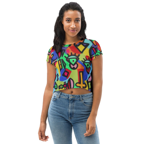 Changing Faces All-Over Print Crop Tee